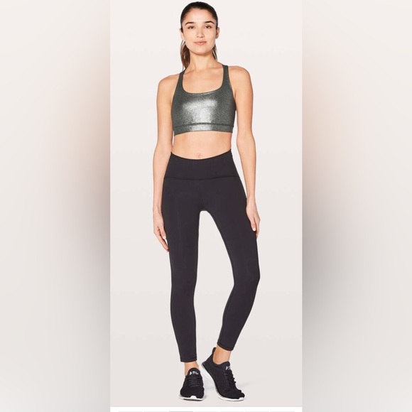 Lululemon Black/Silver Energy Sports Bra In Luminosity Foil Print Size 2 - Picture 2 of 7